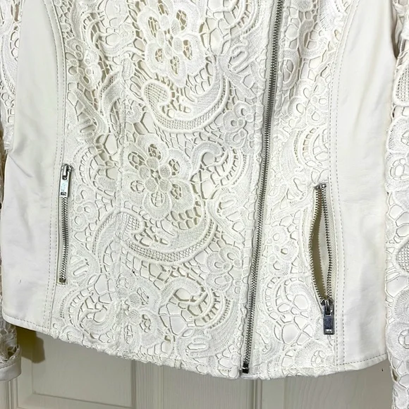White Leather With Lace Jacket Size Large - Picture 6 of 11